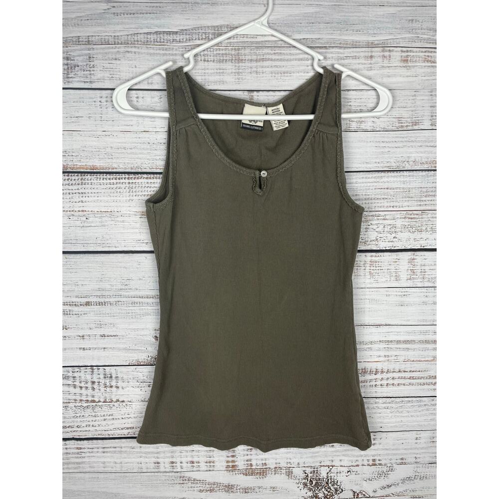 Vintage Route 66 Ribbed Tank Top Green Grunge Y2K Punk Knit Medium Gorpcore Goth